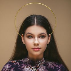 Gold angel halo headpiece woman Virgin mary crown Halloween cosplay Bridal tiara