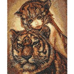 tigress girl. tiger and girl. art. a painting for the wall. machine embroidery design. photo stitch. digital design.