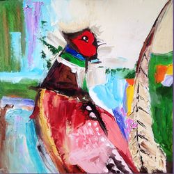 pheasant oil painting bird original art animal painting original artwork for walls textured painting impasto 12*12 inch
