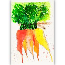 Carrots Painting Vegetable Watercolor Original Small Wall Artwork Kitchen Art by LarisaRay