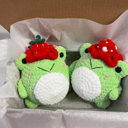 Strawberry frog plush Frog stress ball Bestfriend birthday gift idea Squishmallow frog Kawaii frog plushie Green pink fr