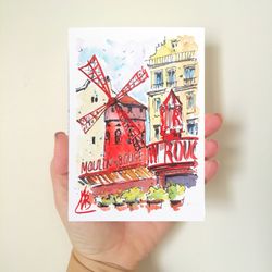 Paris Painting City Original Art Small Watercolor Card 5,7" by 4,13" by ArtMadeIra