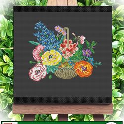 Embroidery scheme Flower Basket/ Vintage Cross Stitch Scheme Flower Basket