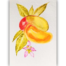 Mango Painting Fruit Original Art Food Wall Art Watercolor Fruits Home Decor Art by LarisaRay