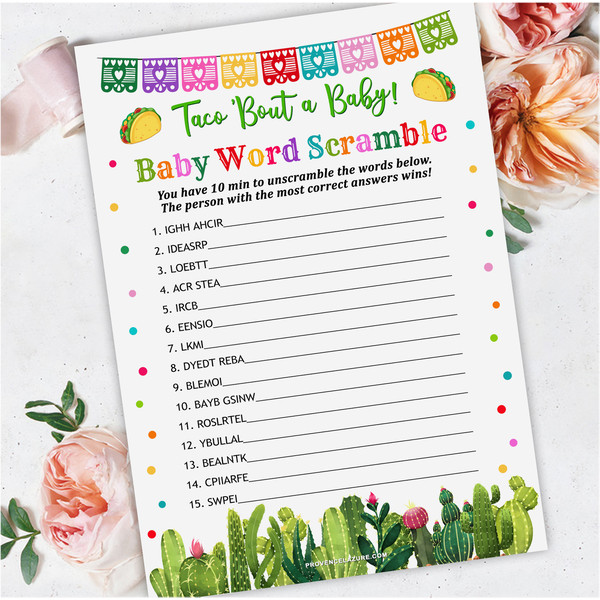Word Scramble Taco Bout Baby Shower Game