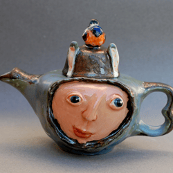 Face teapot Strange creature goblin Ceramic sculpture Kind monster Bird Art teapot Fairy tale character Handmade Teapot