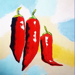 red pepper painting on canvas original art food abstract kitchen wall art still life artwork impasto textured 40 cm
