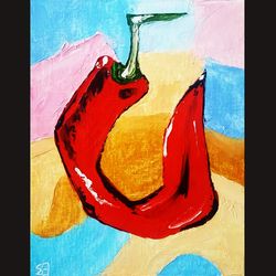 chili pepper oil painting still life original artwork for kitchen art wall fruit art food impasto textured painting tiny