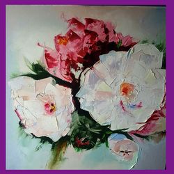Shabby Chic Peony Oil Painting On Canvas Original Art Artwork for walls Floral Painting Flower Indiana Textured Impasto