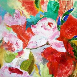 Large Abstract Floral Oil Painting On Canvas Original Art Abstract Artwork for walls Painting Flower Shabby Chic Art