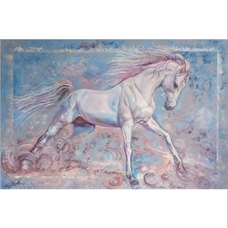 Oil paiting "Horse"big blue painting  60 by 70 (23,622 by 35,4331) Interior decor Artwork