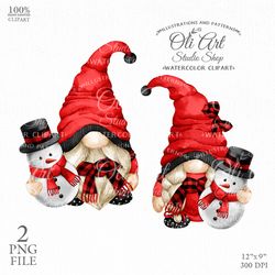 Gnomes & snowman red clipart, Cute characters, Sublimation Png, Design Digital Download. OliArtStudioShop