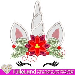 Unicorn Horn Reindeer Face with Pine Design Applique for Machine Embroidery