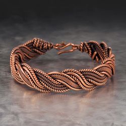 Unique wire wrapped copper bracelet / Antique style artisan copper jewelry / 7th or 22nd Anniversary gift / WireWrapArt