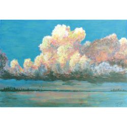 Stormy Sky Painting Original Art Los Angeles Clouds Art Seascape Wall Art Gouache Painting 8.2x11.6" by NataDuArt
