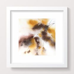 yellow brown wall art original floral painting modern abstract minimalist expressionist small autumn home wall decor