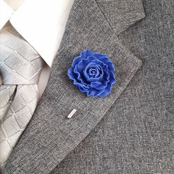 Blue rose  men's lapel pin Leather boutonniere for him 3rd anniversary gift, art.1