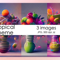 still life in abstract style. three pictures of fruit bowls