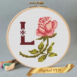 floral letter l pdf cross stitch flower monogram alphabet easy embroidery