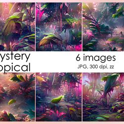 Tropical leaves in abstract style. 6 pictures tropical art