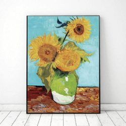 Sunflower Van Gogh digital download, bouquet Wall Art Printable, Flowers Still-life van Gogh printable cafe