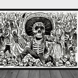 The Skeleton Wall Art Printable, Mexican Vintage Picture horror digital download