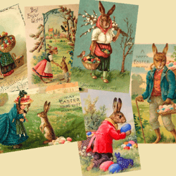 6pc vintage easter decor, happy easter print, Easter decoration postcard, vintage easter decoration printable