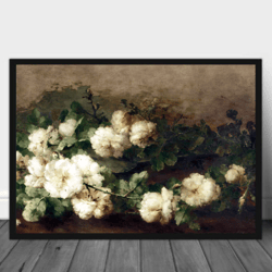 White flowers Wall Art Printable, Vintage Floral Picture still-life digital download