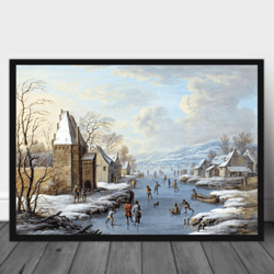 Vintage winter scene painting printable, Vintage Poster Wall Art