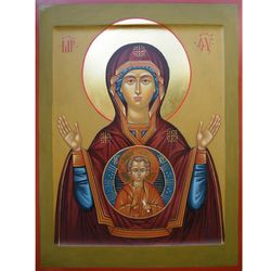 Icon Mother of God Znameniye, Our Lady of the Sign, orthodox icon, hand painted icon, original Gold Leaf, egg tempera