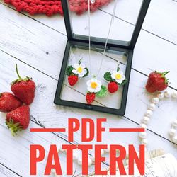 strawberry earrings crochet pattern pdf, miniature fruit cute dangle earrings