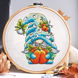autumn gnome cross stitch  pattern, fall cross stitch, pumpkin cross stitch, halloween cross stitch,  digital pdf