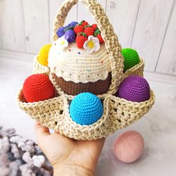 Easter basket Crochet PATTERN PDF, Easter cake and eggs, Crochet Easter