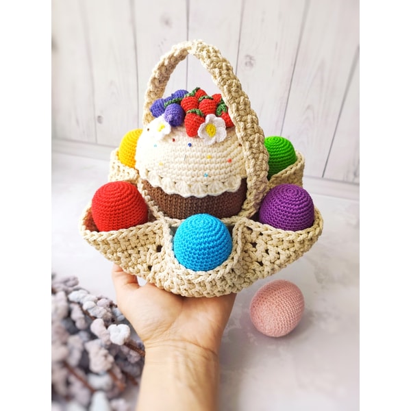 Easter basket Crochet PATTERN PDF, Easter cake and eggs, Cro | Inspire ...