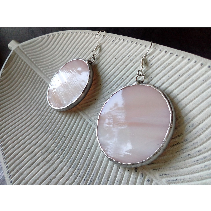 Stained-glass-pink-round-earrings-Dangle-Geometric-earrings-5