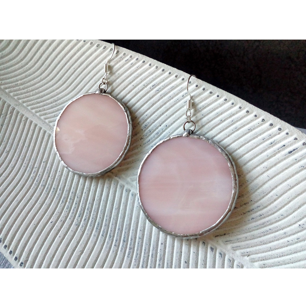 Stained-glass-pink-round-earrings-Dangle-Geometric-earrings-6