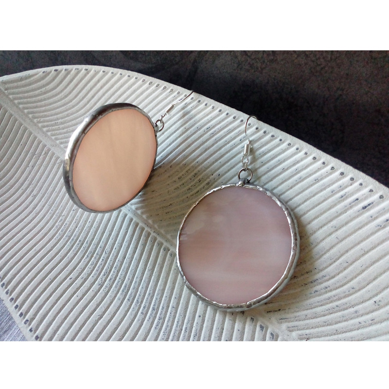 Stained-glass-pink-round-earrings-Dangle-Geometric-earrings-1
