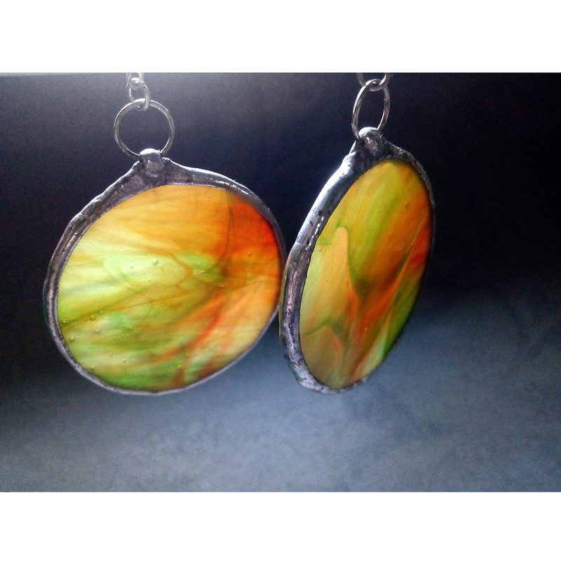 Stained-glass-green-round-earrings-Dangle-Geometric-earrings-9