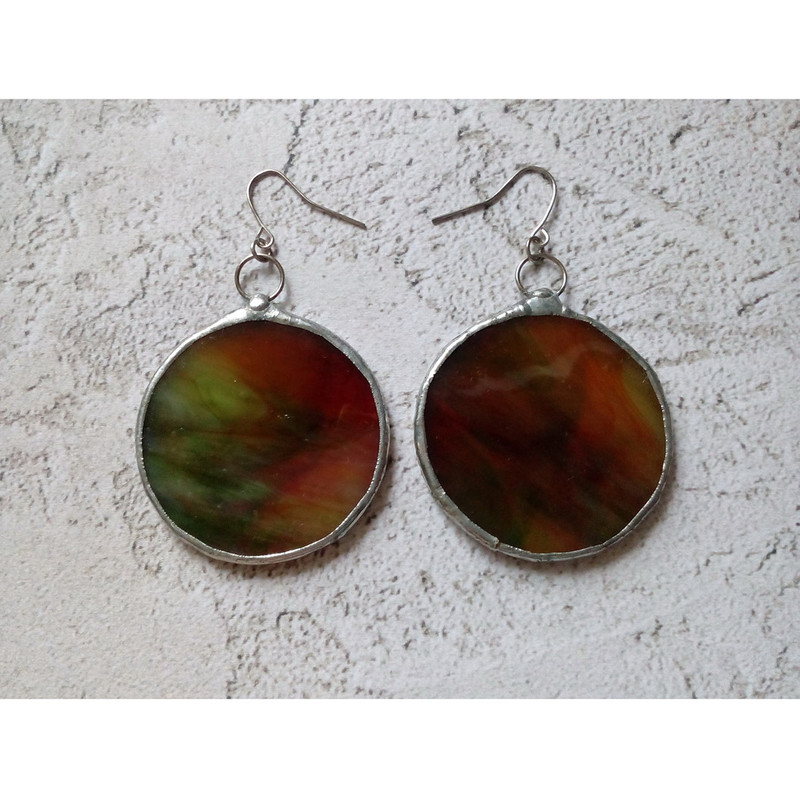 Stained-glass-green-round-earrings-Dangle-Geometric-earrings-5