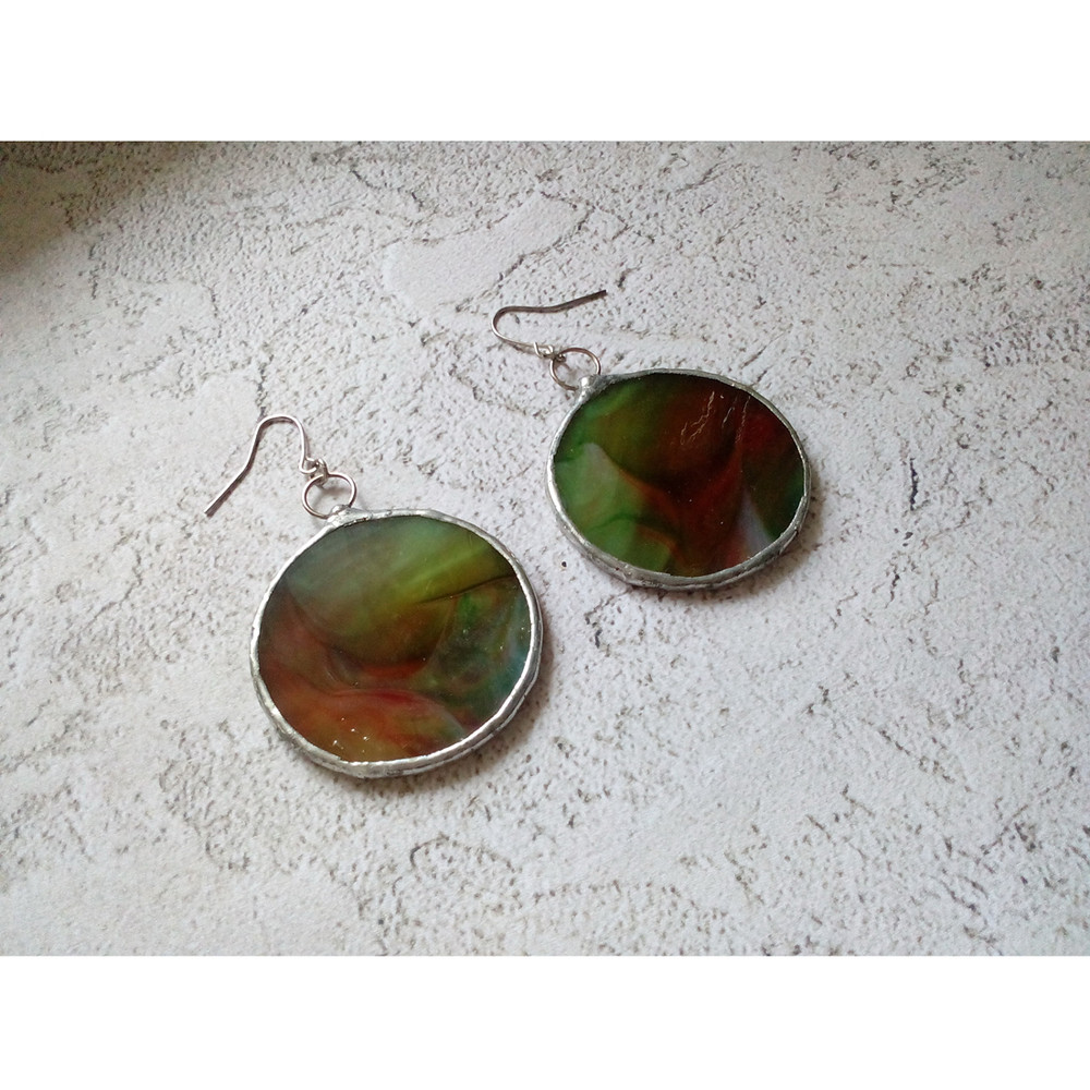 Stained-glass-green-round-earrings-Dangle-Geometric-earrings-6