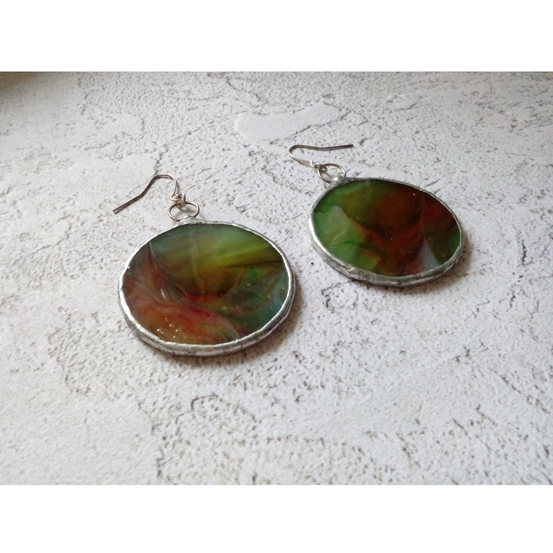 Stained-glass-green-round-earrings-Dangle-Geometric-earrings-7
