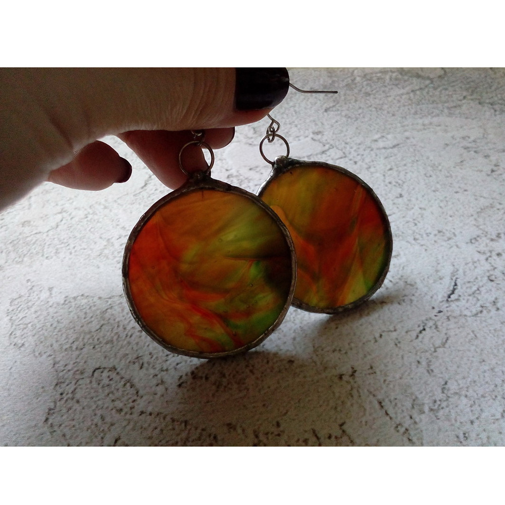 Stained-glass-green-round-earrings-Dangle-Geometric-earrings-1