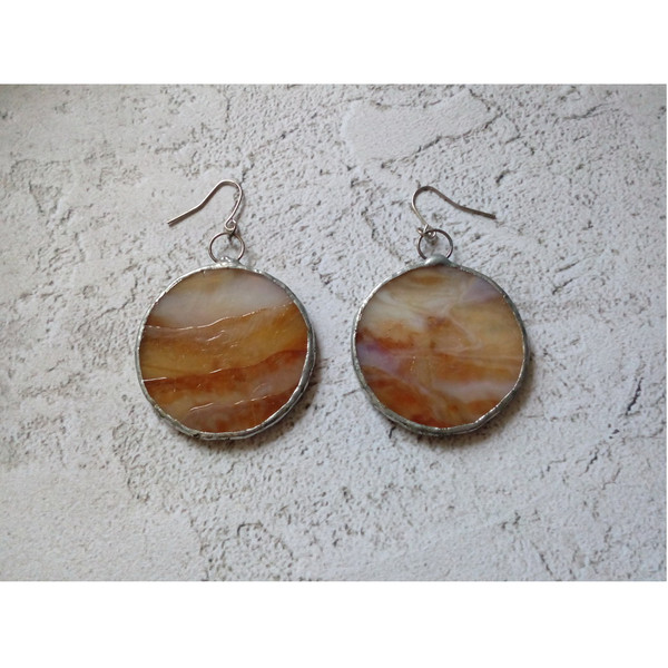Stained-glass-brown-round-earrings-Dangle-Geometric-earrings-4