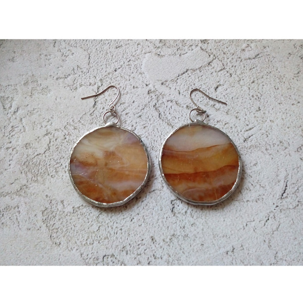 Stained-glass-brown-round-earrings-Dangle-Geometric-earrings-5