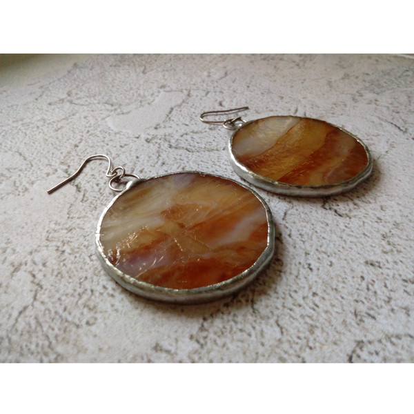 Stained-glass-brown-round-earrings-Dangle-Geometric-earrings-8