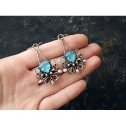 Sterling silver earrings with sky blue quartz / Wire wrapped earrings / Wedding earrings