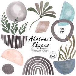 Modern clip art, Abstract watercolor clipart, Greenery plants, Grey rainbow, Mid century modern, Geometric shapes png