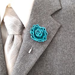 Turquoise rose men's lapel pin Leather boutonniere for him 3rd anniversary gift, art.12