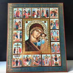 Kazanskaya (Our Lady of Kazan)  Mother of God | Silver and gold foiled icon on wood | Large XLG icon 15.7" x 13"