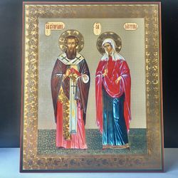 St Cyprian and Justina | Silver and gold foiled icon on wood | Large XLG icon 15.7" x 13"